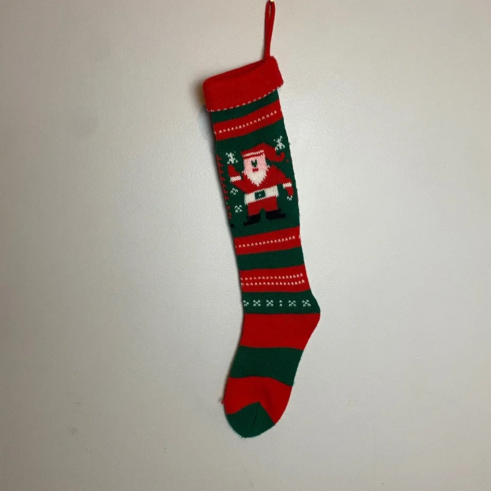 Vintage Christmas Stocking Kurt Adler 1978 Santa Red Green Knit Retro‎